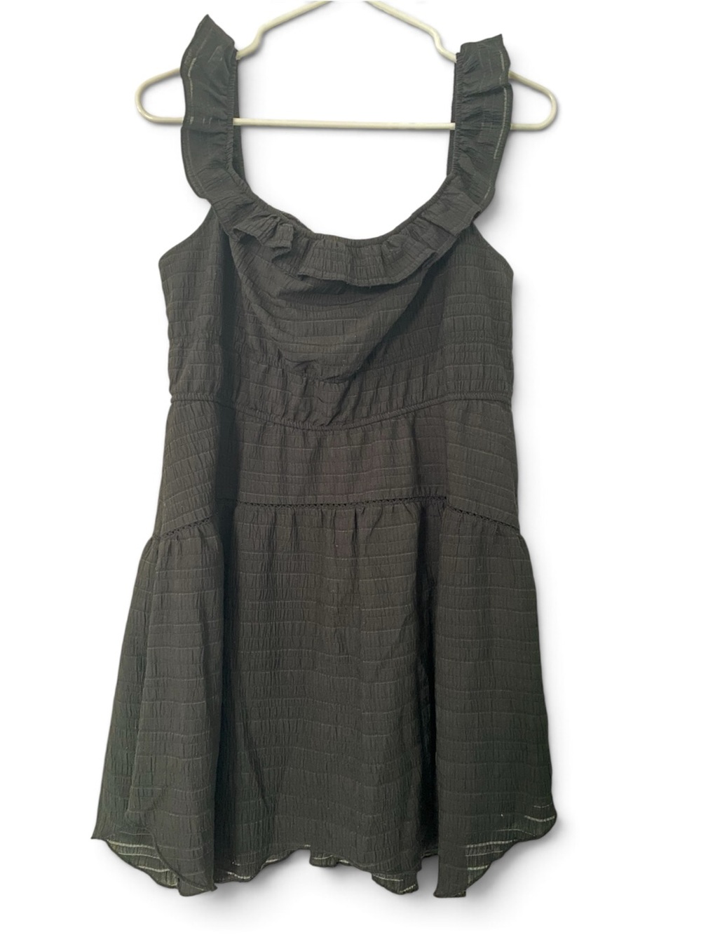 Wild Fable Black Smocked Ruffle Mini Dress L